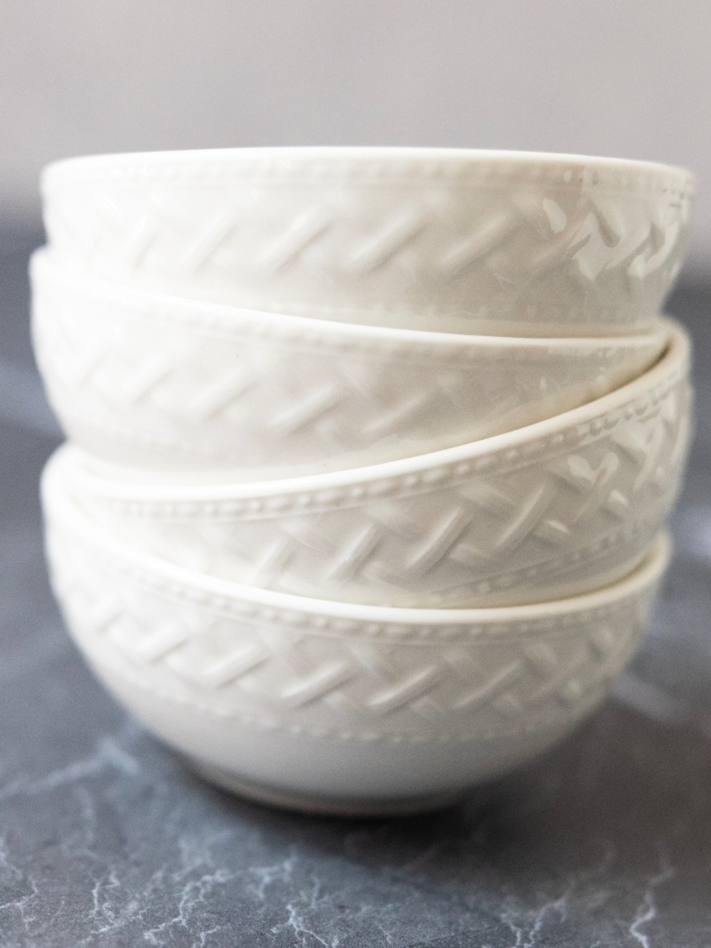 Set of 4 Philippe Richard TRELLIS small Dessert Bowls White 4" wide discontinued